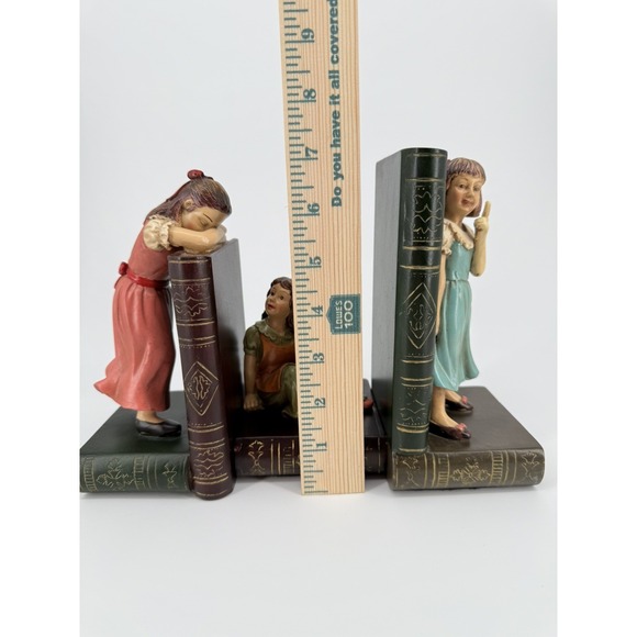 VTG 3pc Girl Reading Bookends Resin Storybook Children Library Cottage Decor - Picture 2 of 10